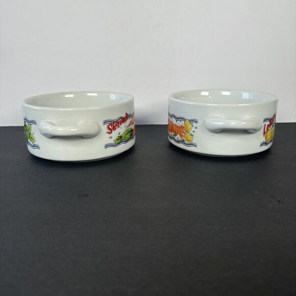 2 Prejecting 2500‎ Limited Bowls With Handles Soup Chowder Dish SHRIMP & LOBSTER - Picture 2 of 14
